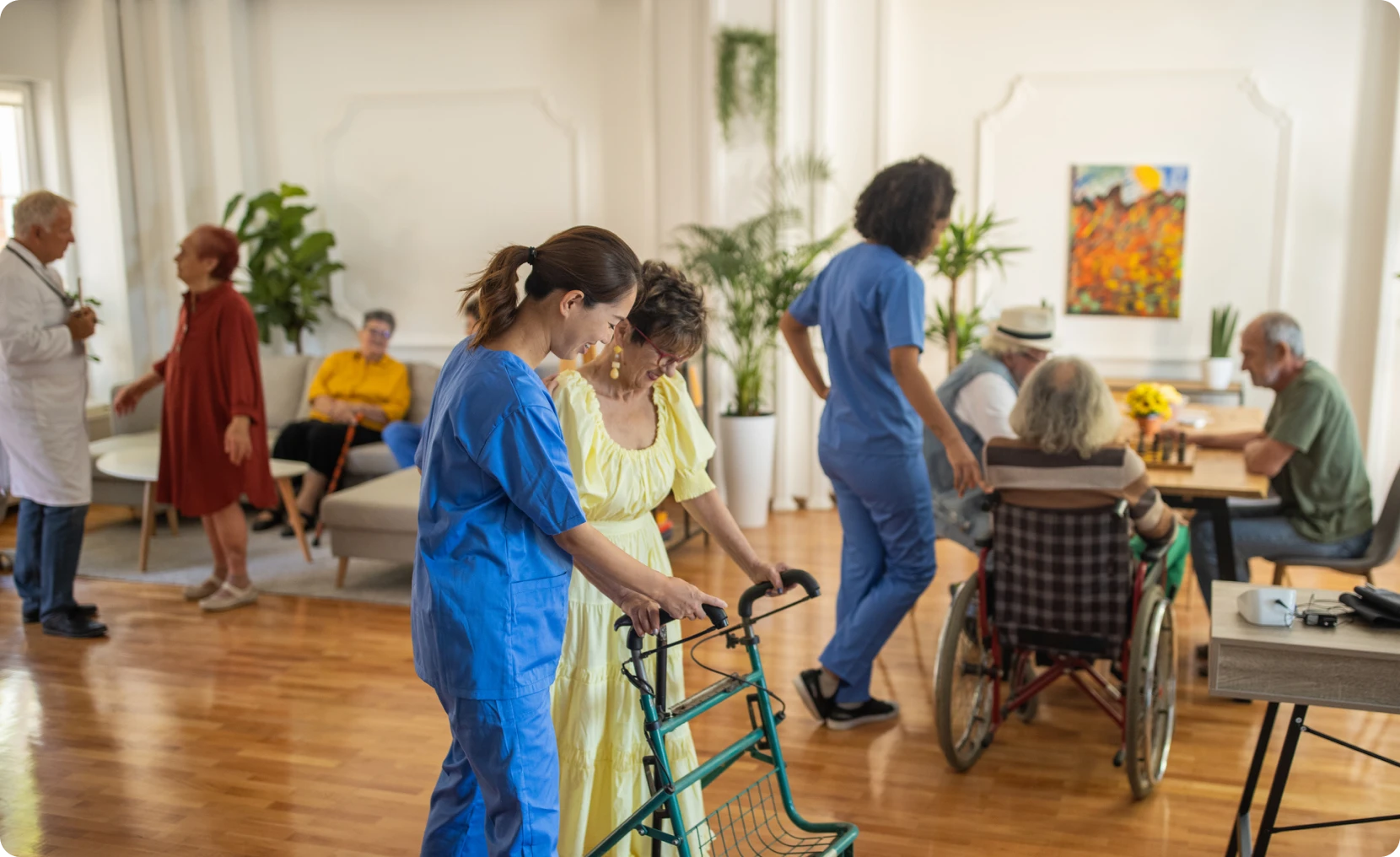 People engaging in activities at senior facility