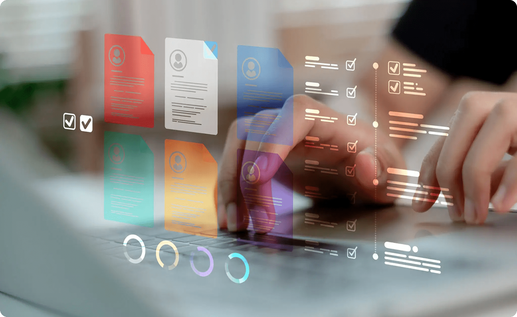 Person interacting with virtual document interface